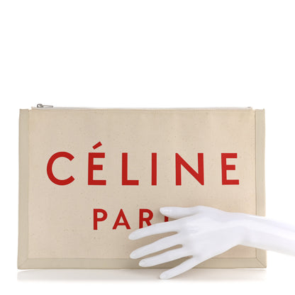 Celine Cotton Canvas Calfskin Made In Large Pouch Red 2 of 11