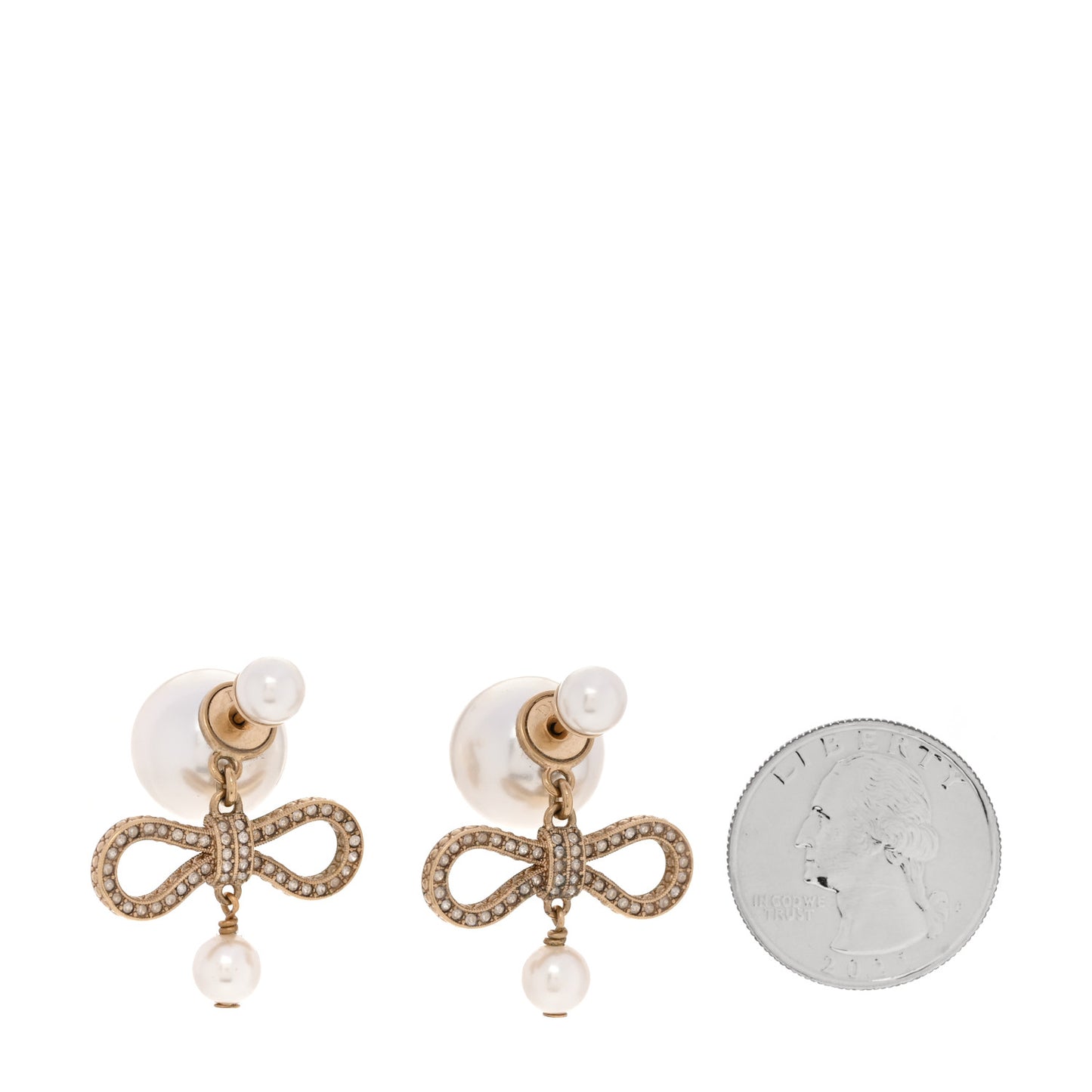 Pearl Crystal Bow Tribales Earrings Gold