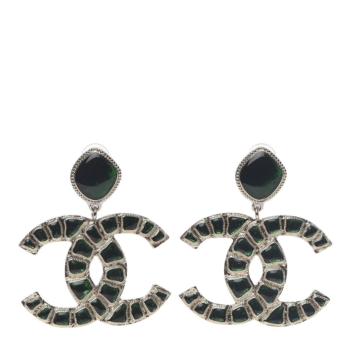 Metal Gripoix Along The Nile Clip On Earrings Gold Green