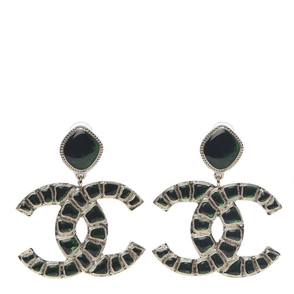 Chanel Metal Gripoix Along The Nile Clip On Earrings Gold Green 1 of 5