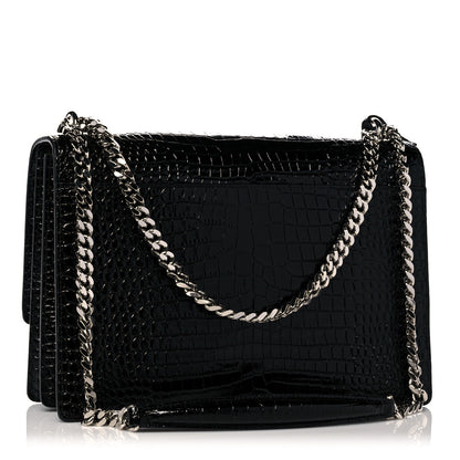 Saint Laurent Calfskin Crocodile Embossed Large Monogram Sunset Black 3 of 10