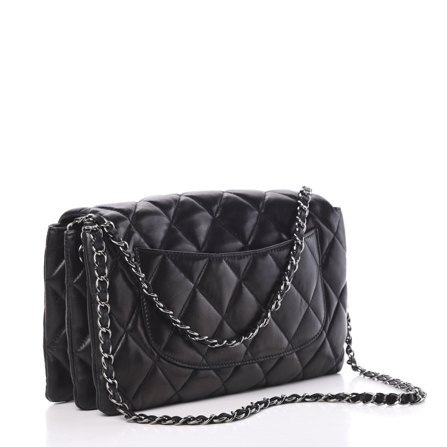 Lambskin Quilted 3 Accordion Flap Bag Black