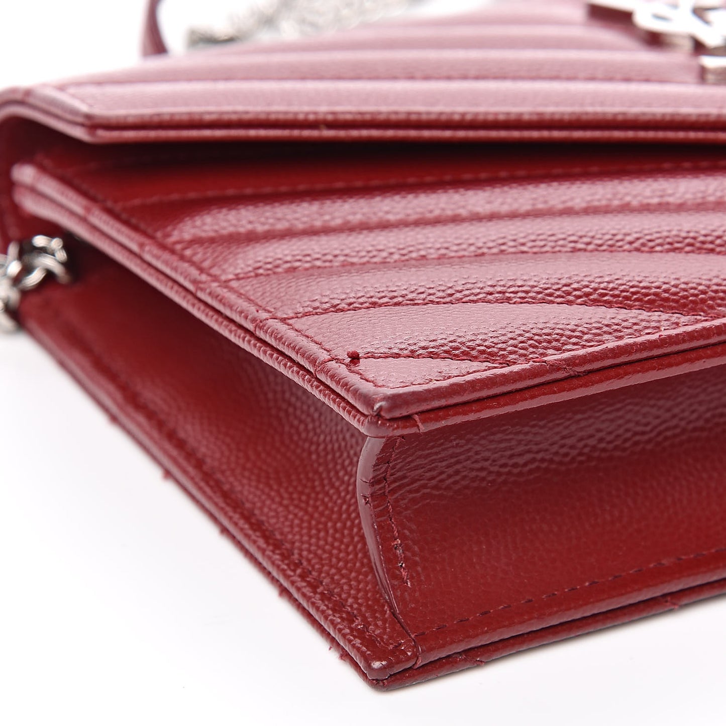Grain De Poudre Matelasse Chevron Monogram Envelope Chain Wallet New Red