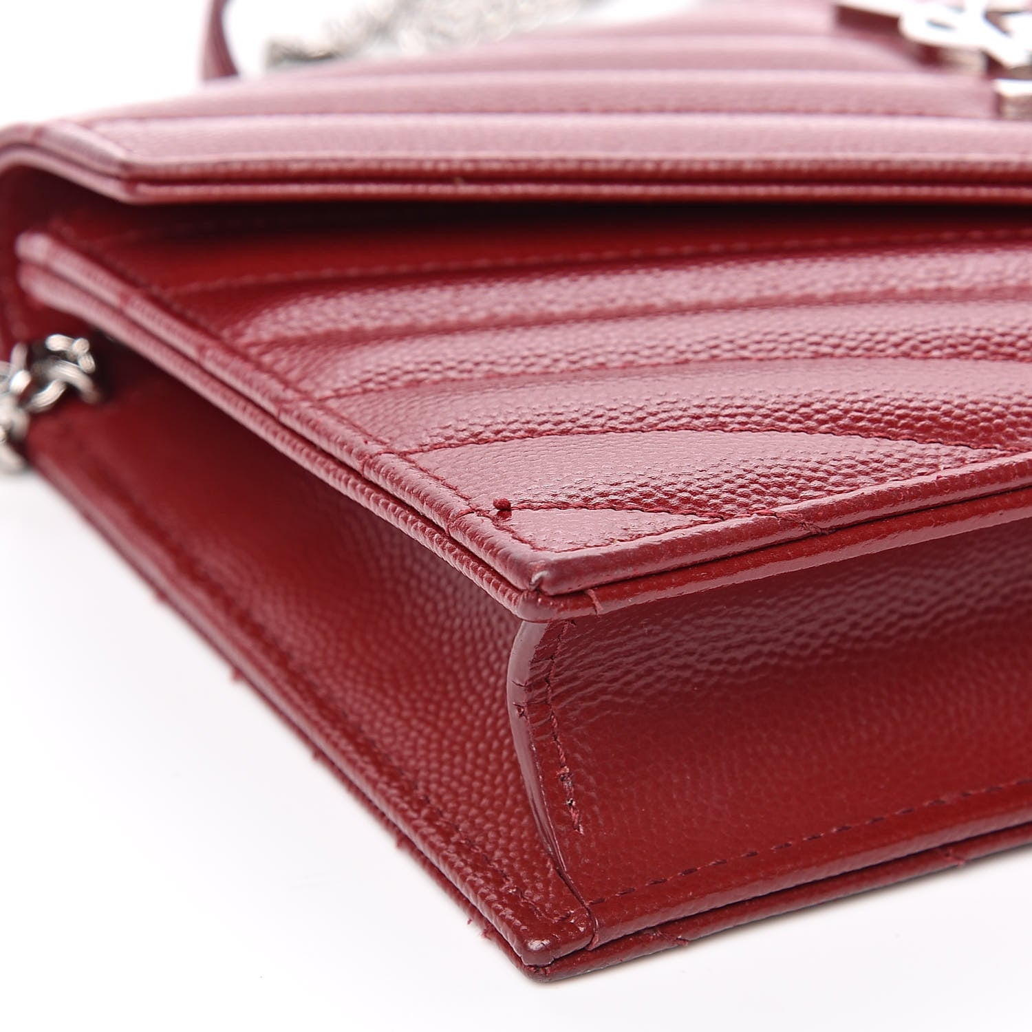 Saint Laurent Grain De Poudre Matelasse Chevron Monogram Envelope Chain Wallet New Red 8 of 11