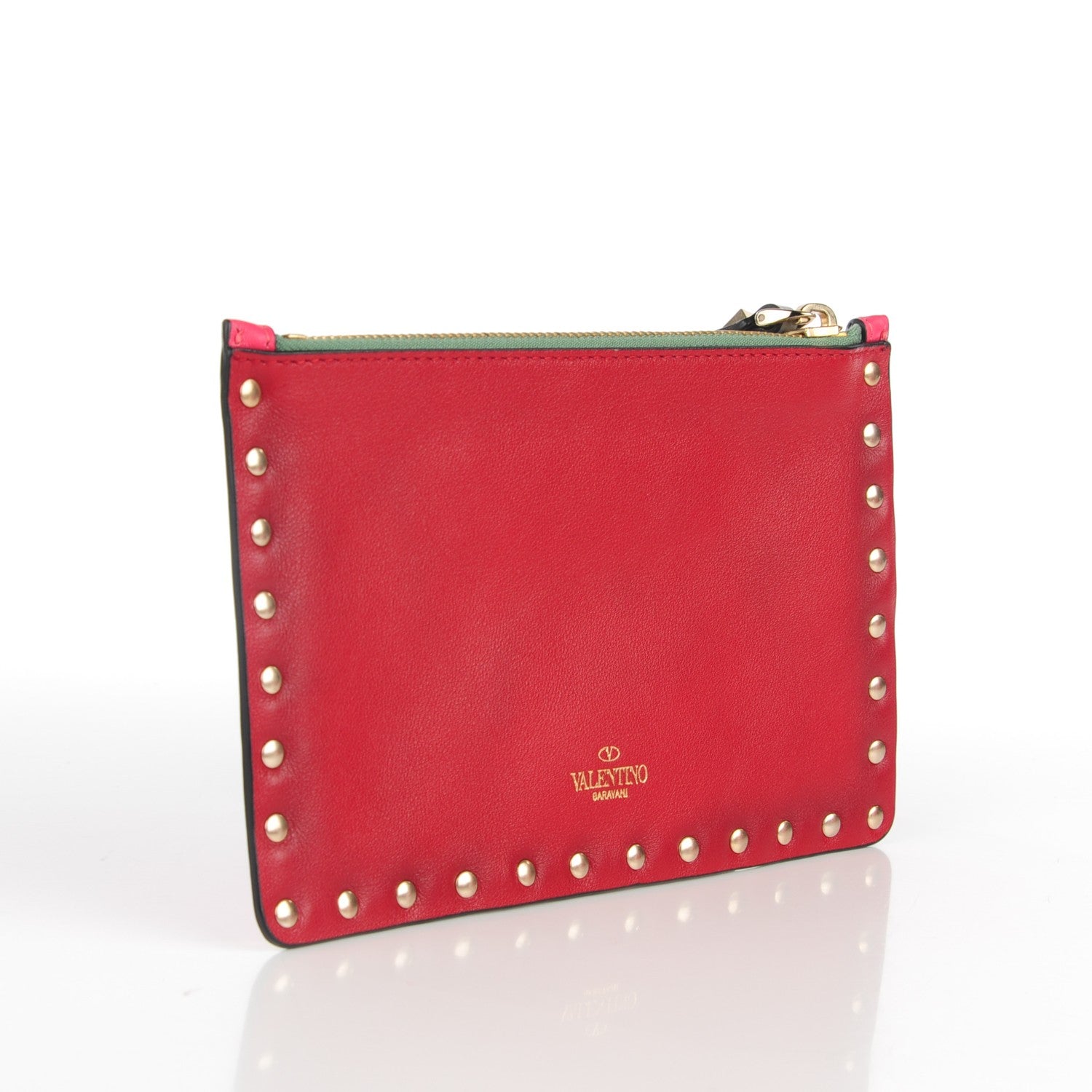 Valentino Garavani Vitello Italian Pop Small Rockstud Zip Pouch Deep Rose Scarlet 3 of 9
