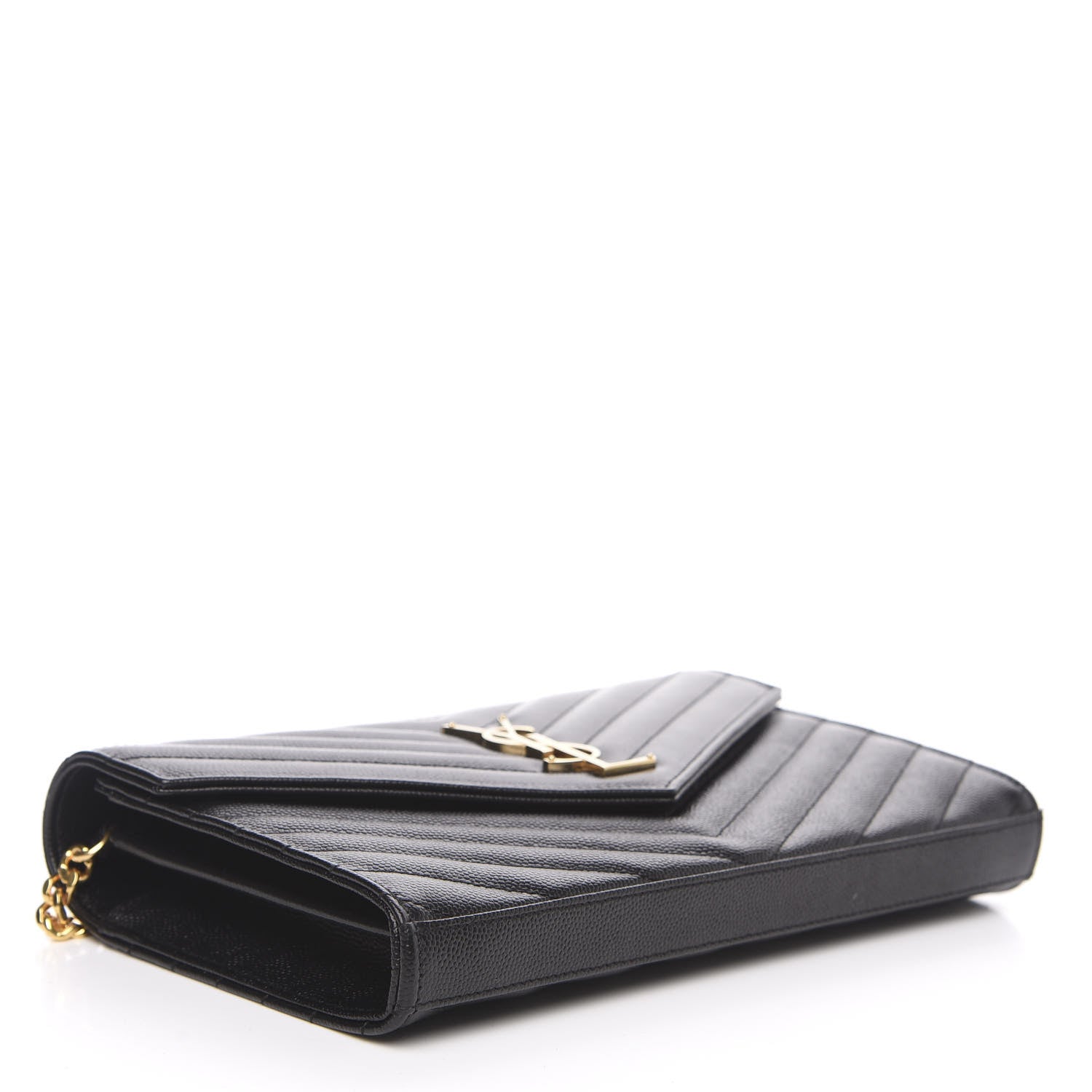 Saint Laurent Grain De Poudre Matelasse Chevron Monogram Chain Wallet Black 3 of 8