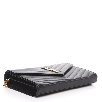 Saint Laurent Grain De Poudre Matelasse Chevron Monogram Chain Wallet Black 3 of 8