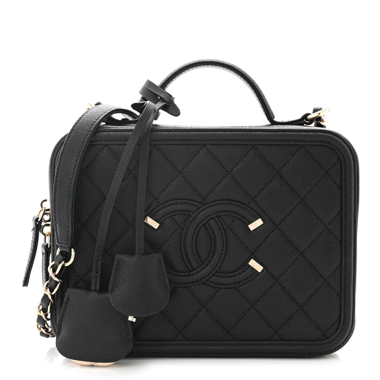 Caviar Quilted Medium CC Filigree Vanity Case Black