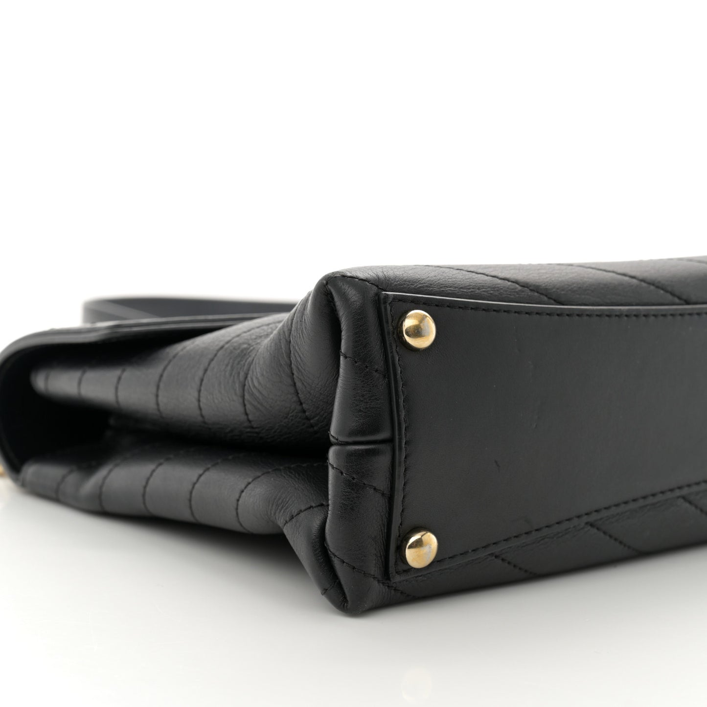 Calfskin Chevron Stitched Medium Coco Flap Bag Black