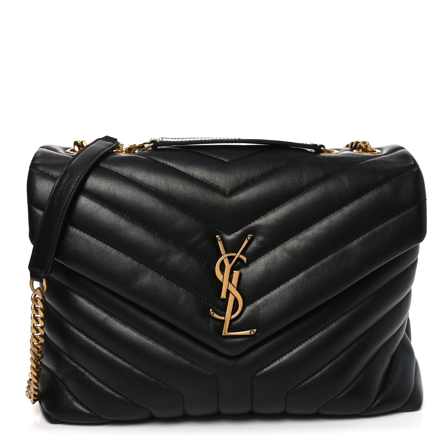 Calfskin Y Quilted Monogram Medium Loulou Chain Satchel Black