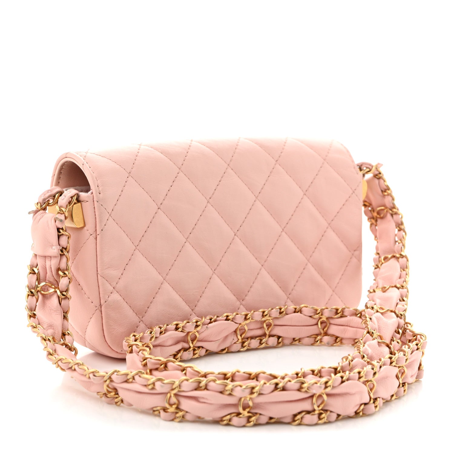 Chanel Crumpled Calfskin Quilted Braided CC Mini Flap Light Pink 3 of 13