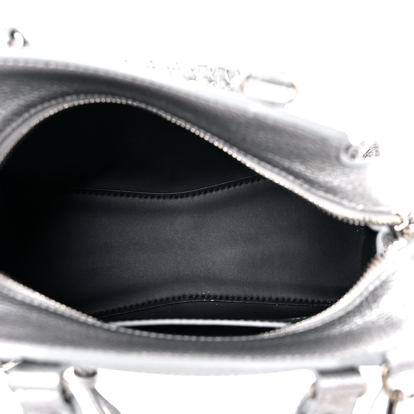 Metallic Grained Calfskin Neo Classic Silver Hardware Mini City Silver
