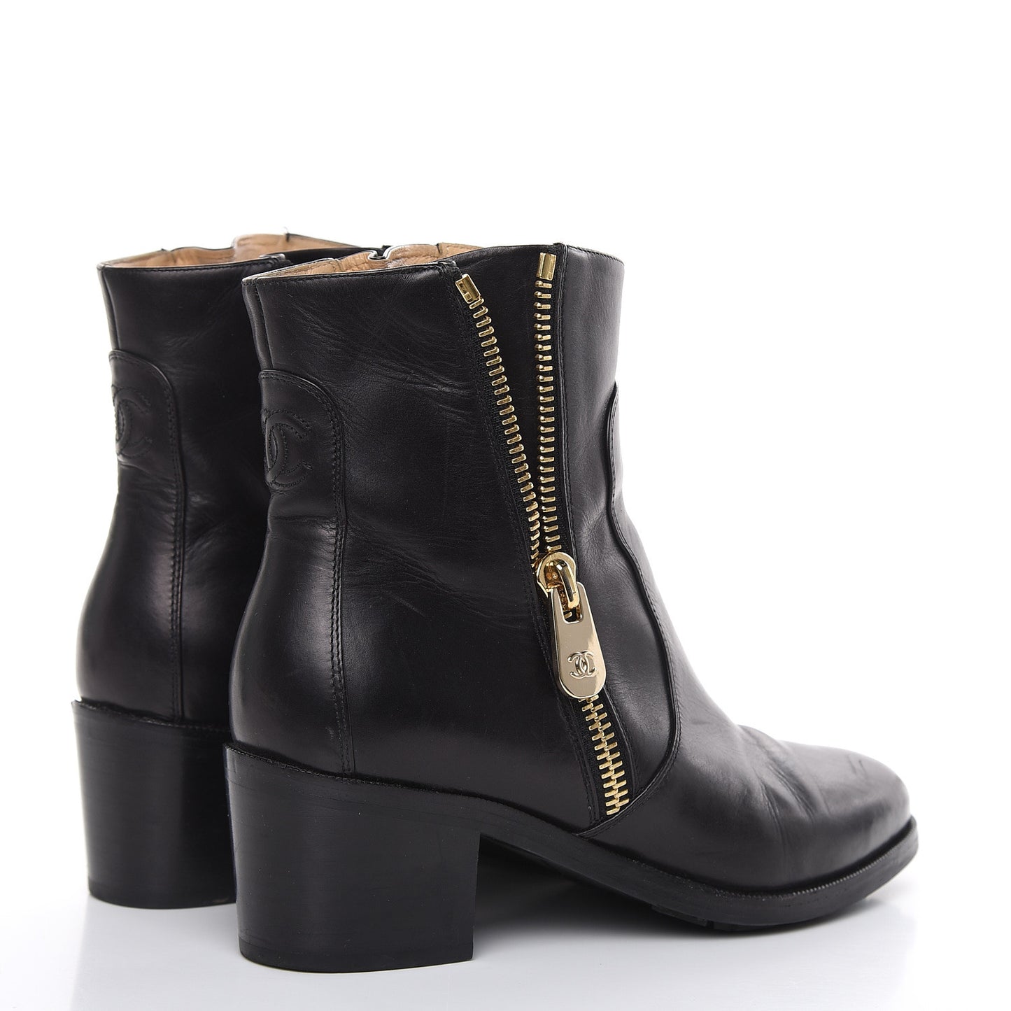Calfskin Double Zip Short Boots 36.5 Black
