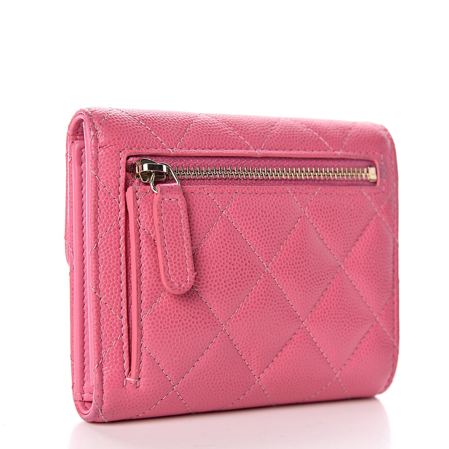 Caviar Quilted Compact Flap Wallet Pink