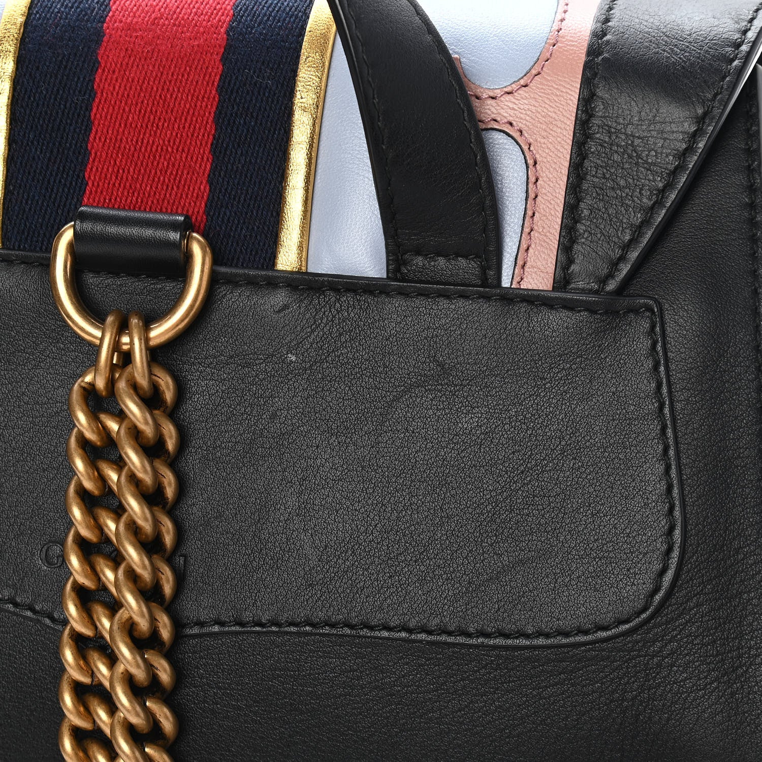 Gucci Calfskin Web GG Marmont Flap Chain Backpack Black 10 of 17