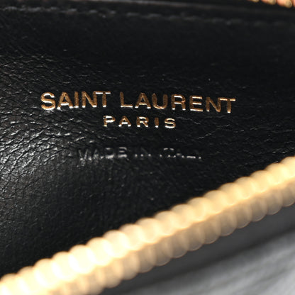 Saint Laurent Grain De Poudre Matelasse Chevron Monogram Fragments Zippered Card Case Black 6 of 7
