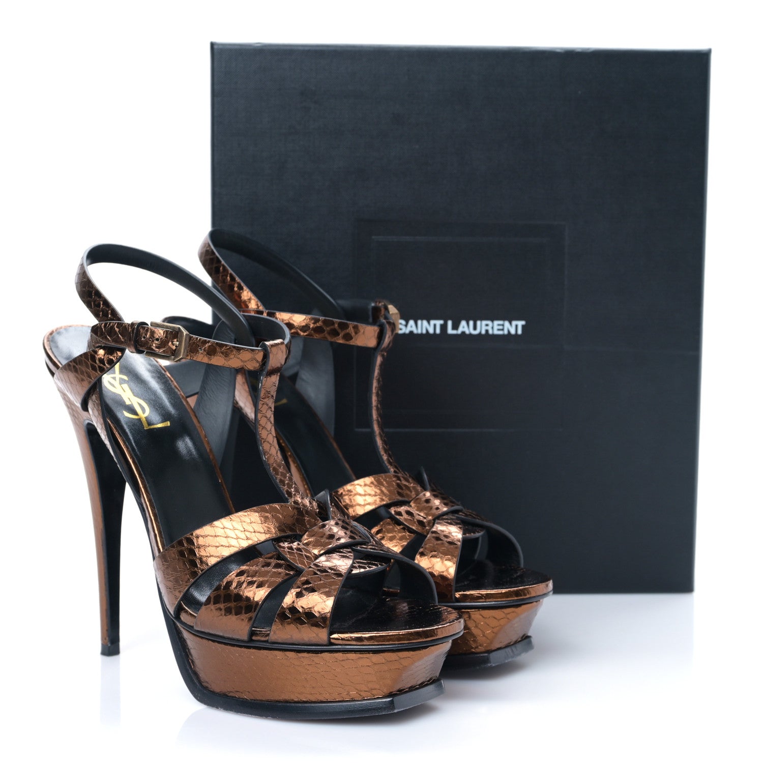 Saint Laurent Metallic Ayers Tribute 105 Platform Sandals 41 Kanyon Bronze 9 of 9