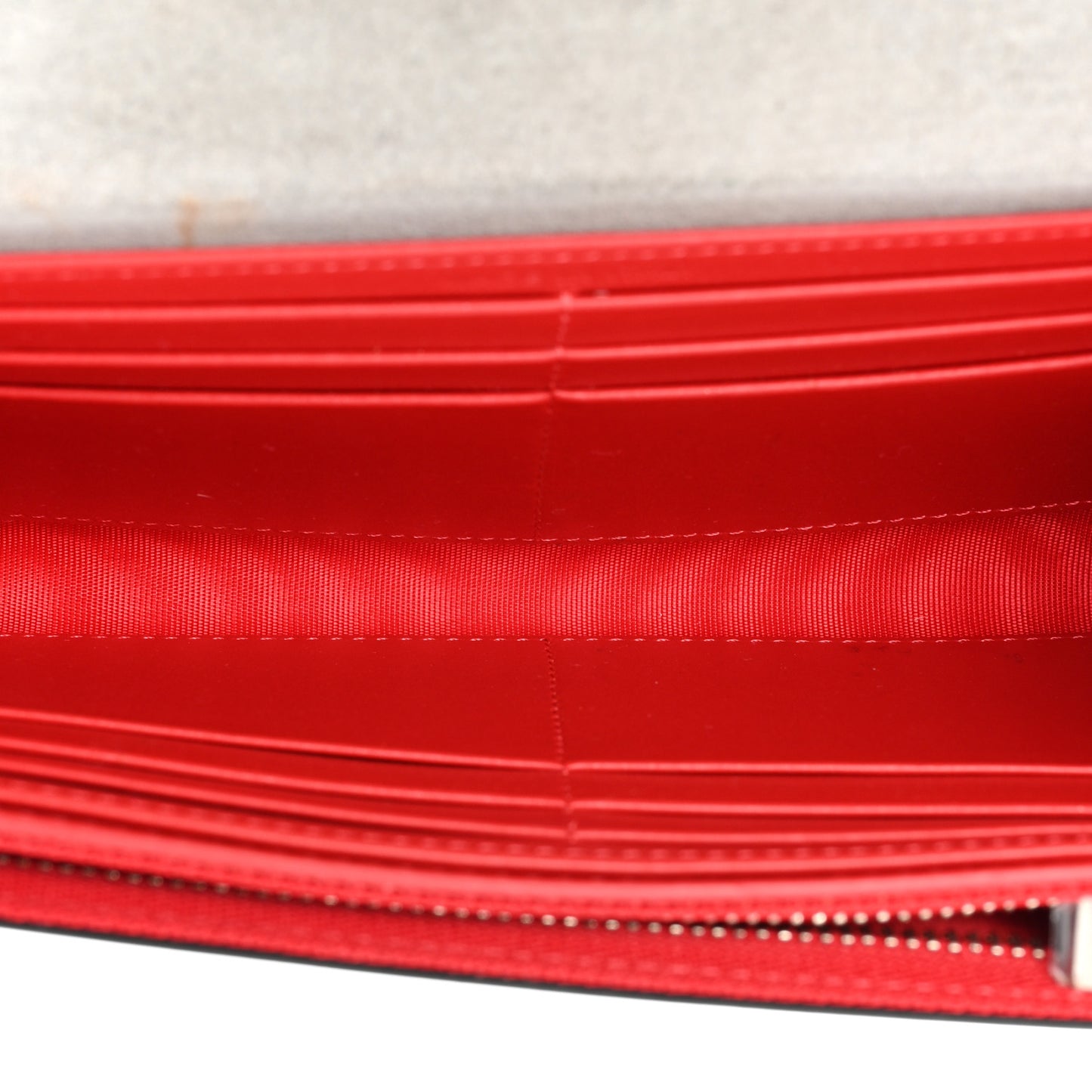 Metallic Patent Calfskin Spikes Boudoir Chain Wallet Silver