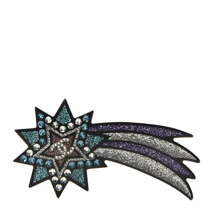 Chanel Glittered Resin Strass Shooting Star Brooch Black Purple Green 1 of 5