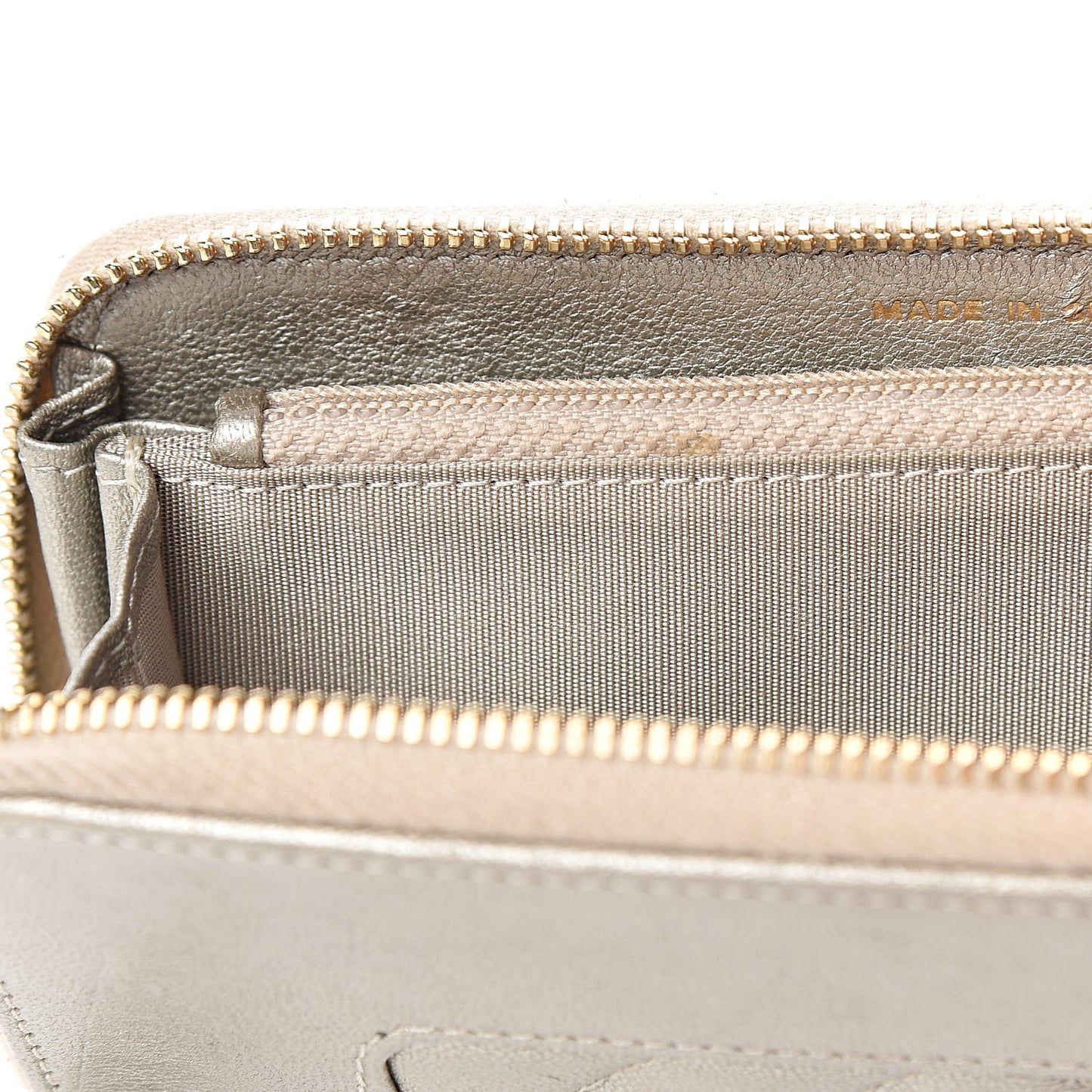 Metallic Sheepskin Quilted Mademoiselle Vintage Zip Around Wallet Light Gold