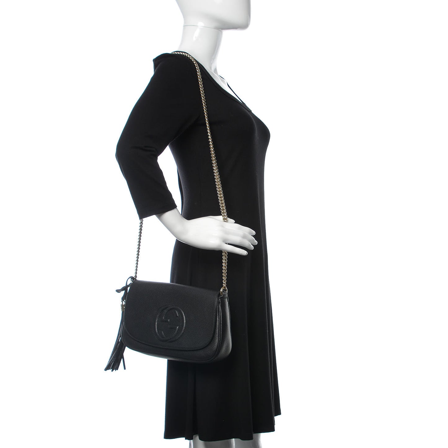 Pebbled Calfskin Medium Soho Flap Crossbody Black