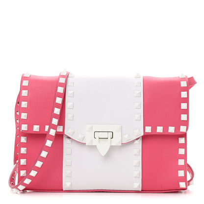 Valentino Garavani Vitello Colorblock Medium Free Rockstud Flip Lock Crossbody Bag Shadow Pink Optic White 1 of 9