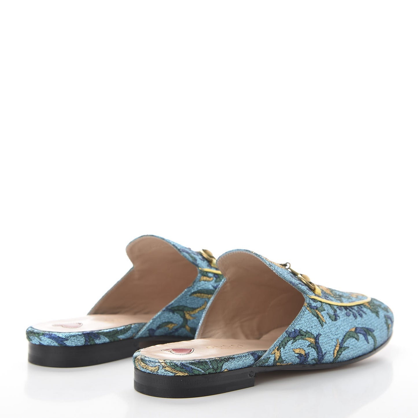 Iridescent Brocade Womens Princetown Slippers 38.5 Azure Multicolor Oro