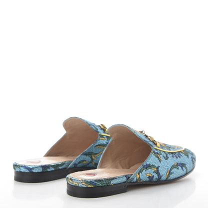 Gucci Iridescent Brocade Womens Princetown Slippers 38.5 Azure Multicolor Oro 4 of 10
