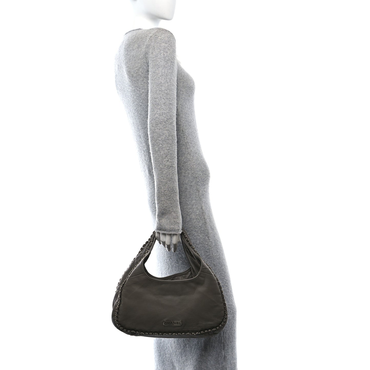 Lambskin Chain Hobo Grey