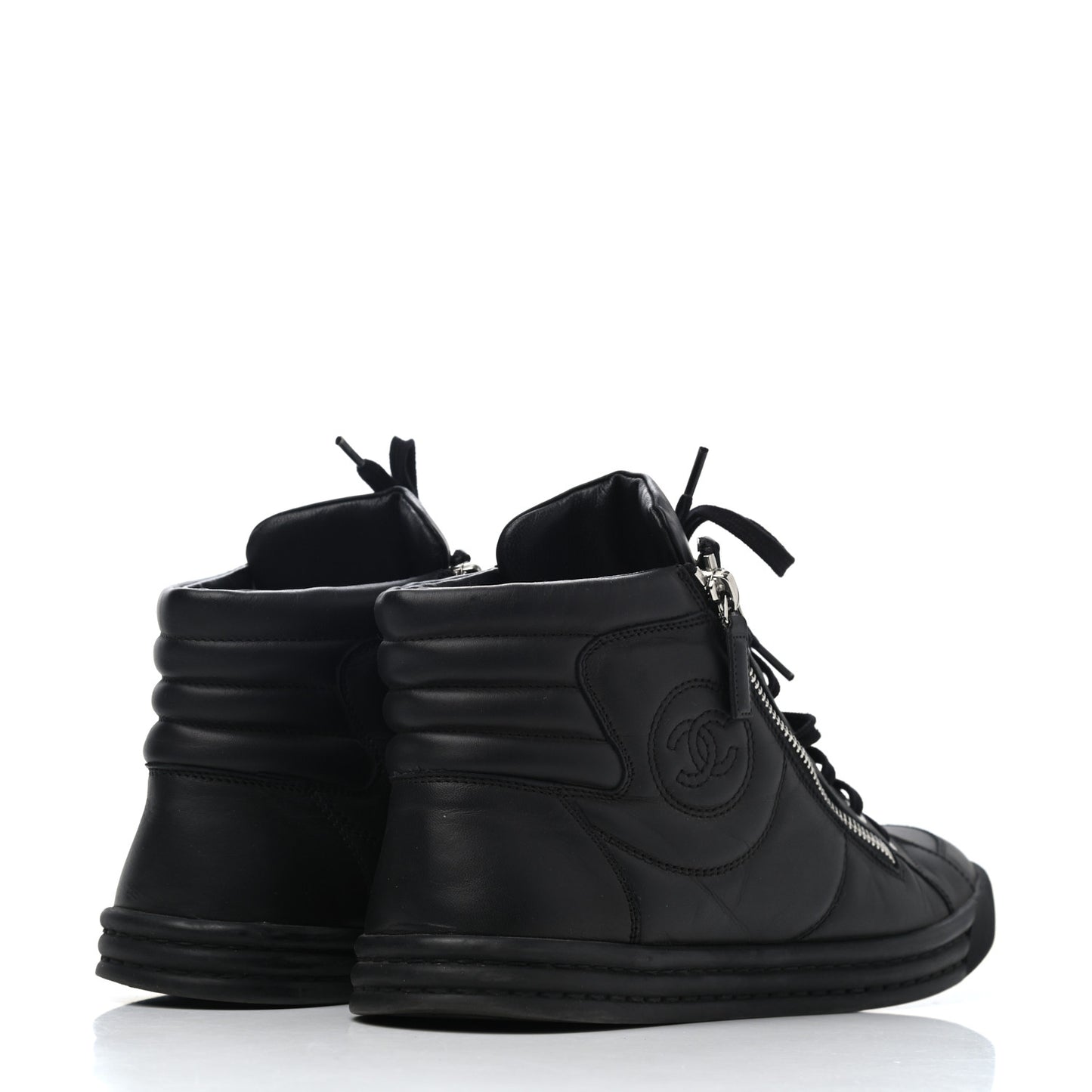 Calfskin Pearl High Top CC Sneakers 40 Black