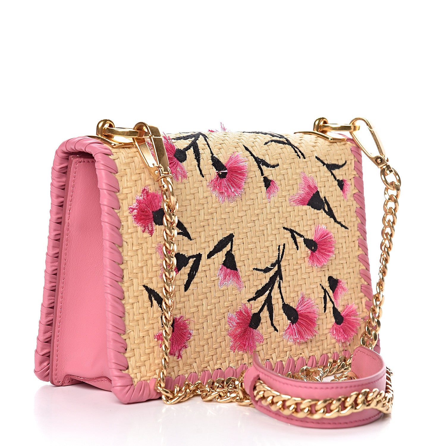 Prada Straw Floral Embroidered Shoulder Bag Naturale Begonia 3 of 10