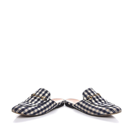 Gucci Cotton Gingham Womens Princetown Slippers 38.5 White Navy 5 of 14