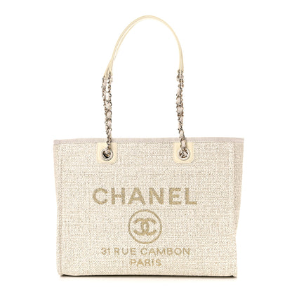 Chanel Lurex Boucle Small Deauville Tote Ivory 1 of 11