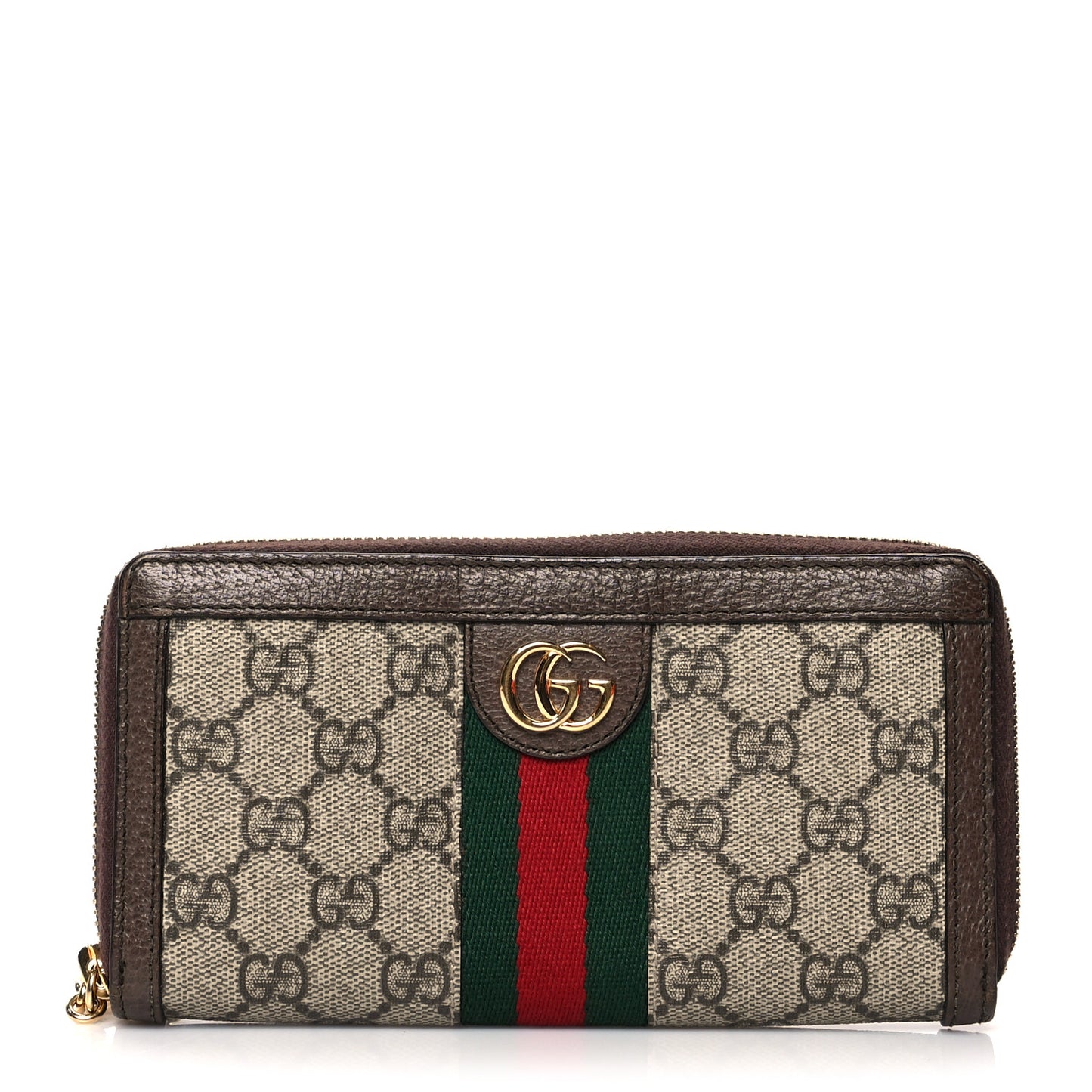 GG Supreme Monogram Web Ophidia Zip Around Wallet Brown