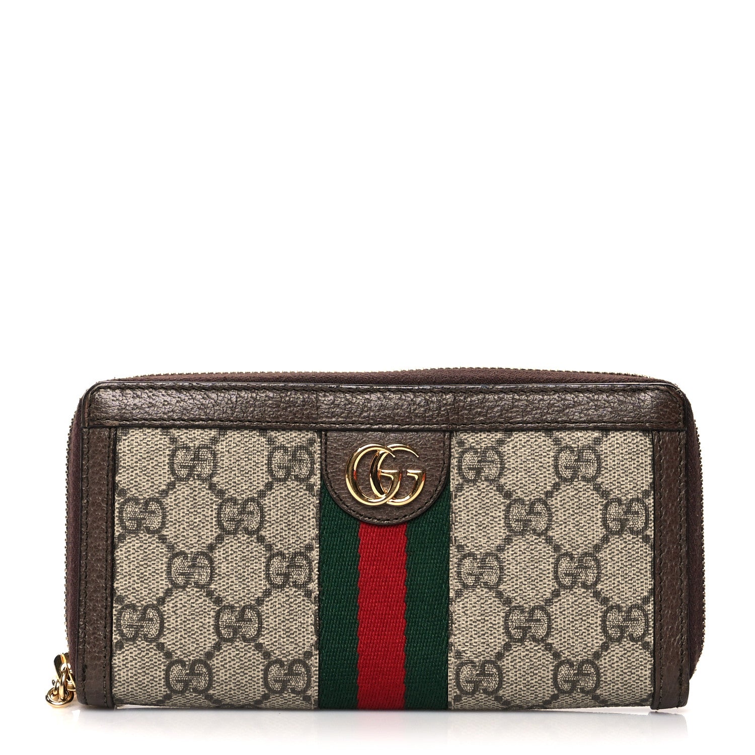 Gucci GG Supreme Monogram Web Ophidia Zip Around Wallet Brown 1 of 7