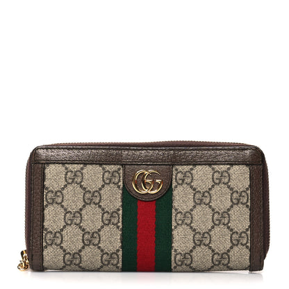 Gucci GG Supreme Monogram Web Ophidia Zip Around Wallet Brown 1 of 7
