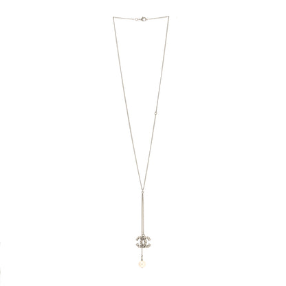 Chanel Baguette Crystal Pearl CC Lariat Necklace Silver 3 of 5