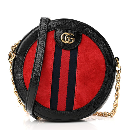 Gucci Suede Patent Web Mini Ophidia Round Shoulder Bag Hibiscus Red Black 1 of 10
