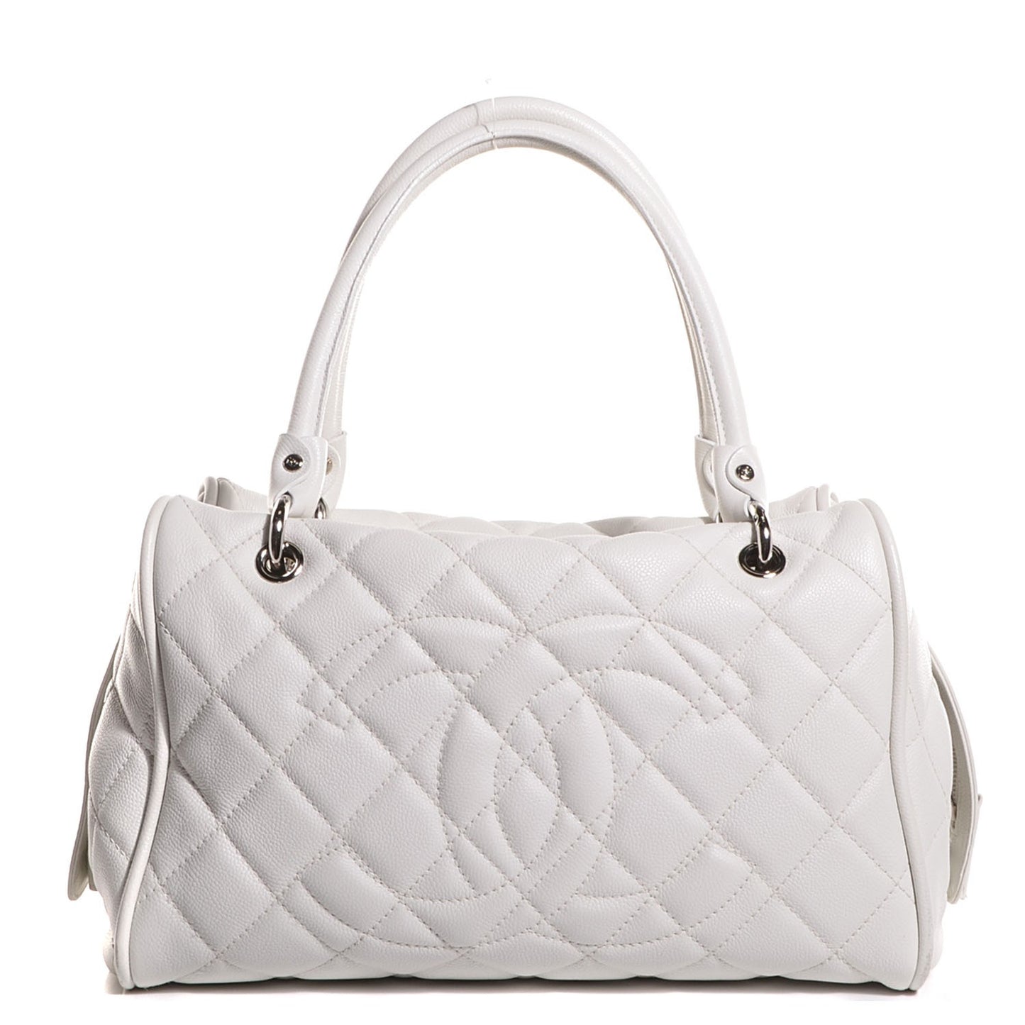 Washed Caviar Quilted Large Timeless Bowler White