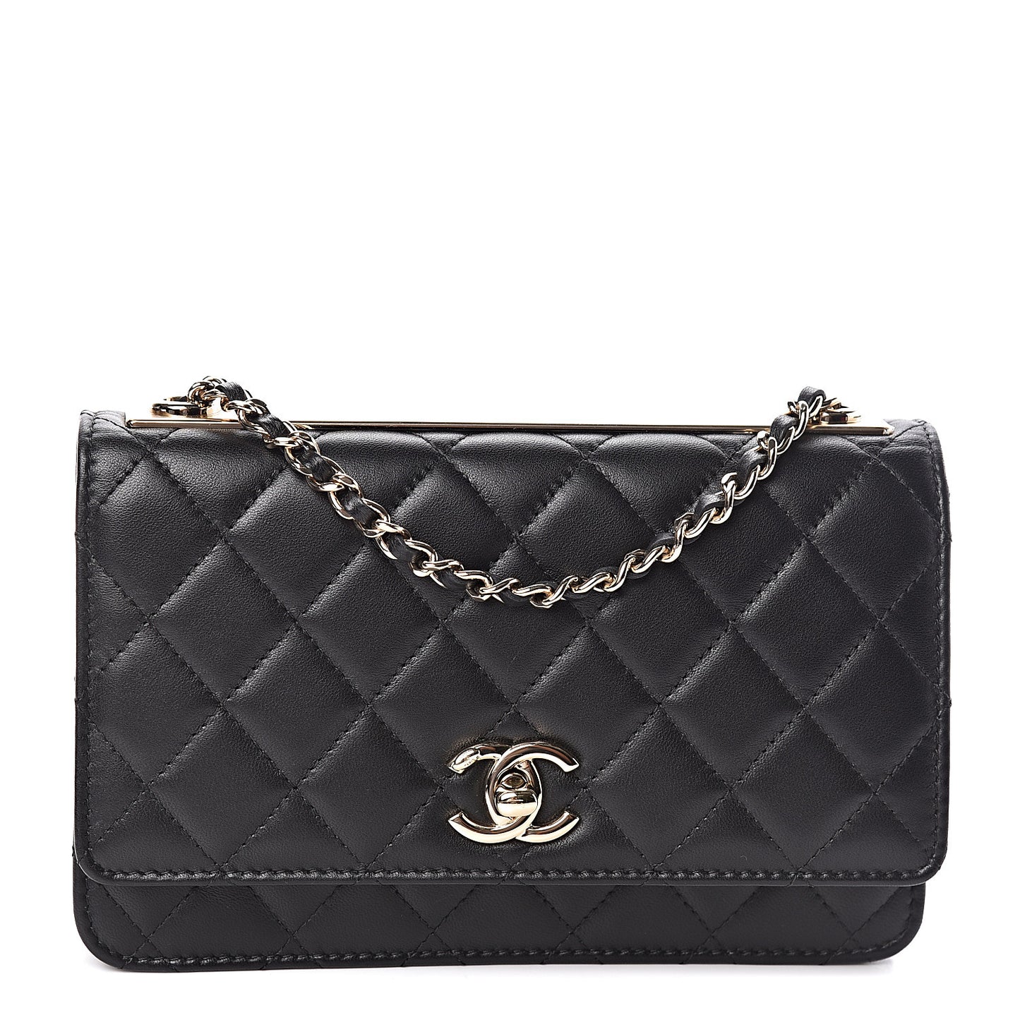 Lambskin Quilted Trendy CC Wallet On Chain WOC Black