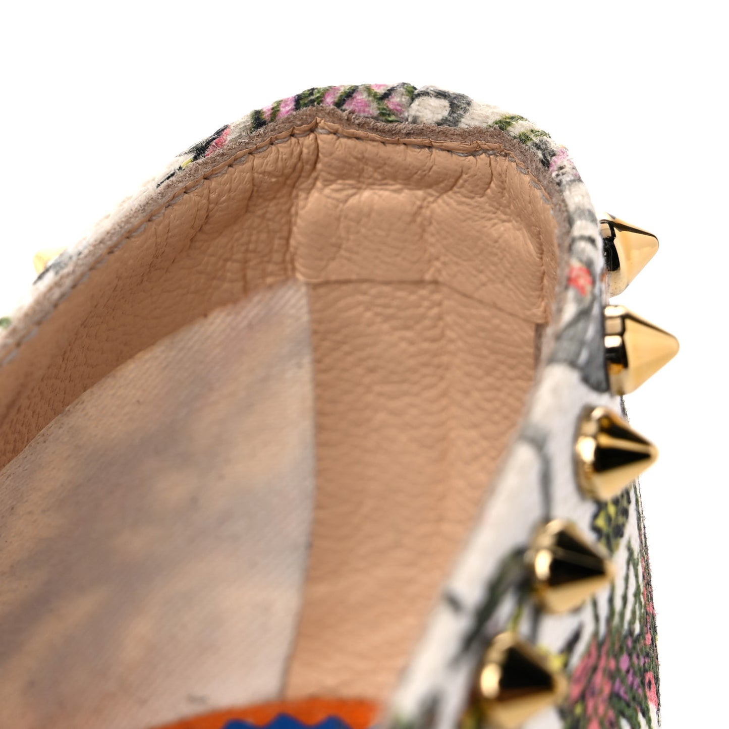 Canvas Loubi Jungle Print Ares Spikes Flat Espadrilles 41 Ivory Gold