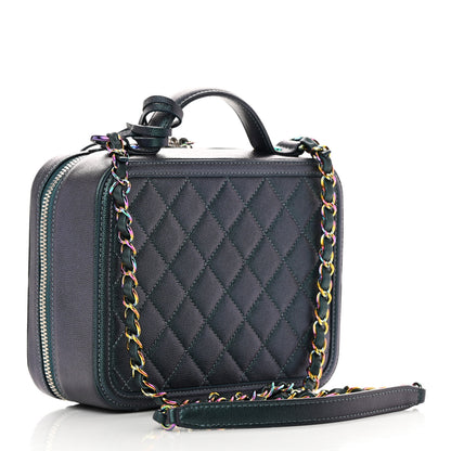 Chanel Iridescent Caviar Quilted Medium CC Filigree Vanity Case Dark Turquoise 3 of 10