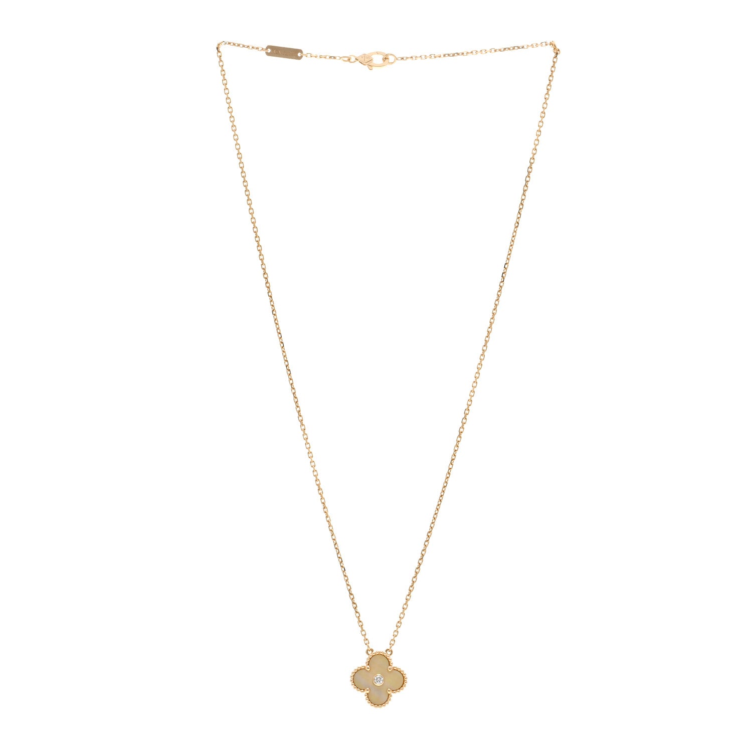 Van Cleef & Arpels 18K Yellow Gold Diamond Yellow Mother of Pearl Vintage Alhambra Pendant Necklace 3 of 5