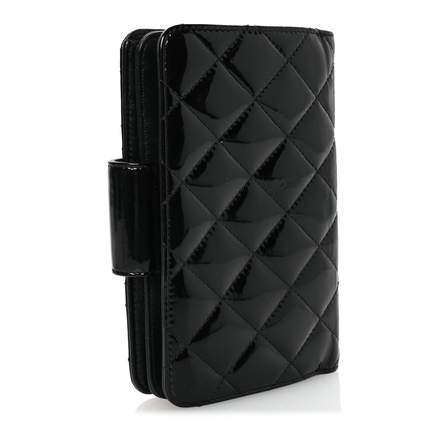 Patent Quilted Brilliant Zipped Pocket Wallet Black