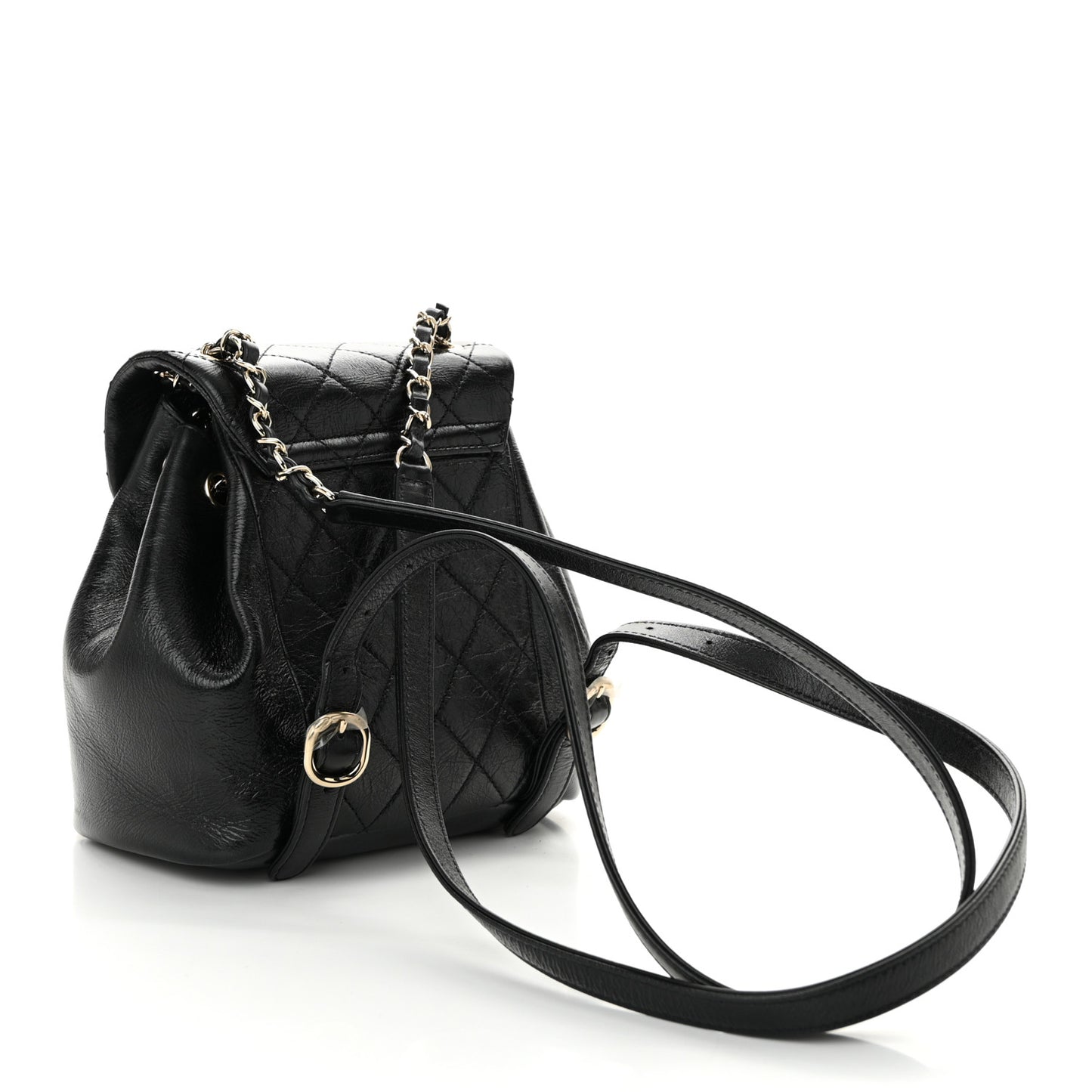 Glazed Aged Calfskin Quilted Small Duma Drawstring Backpack Black