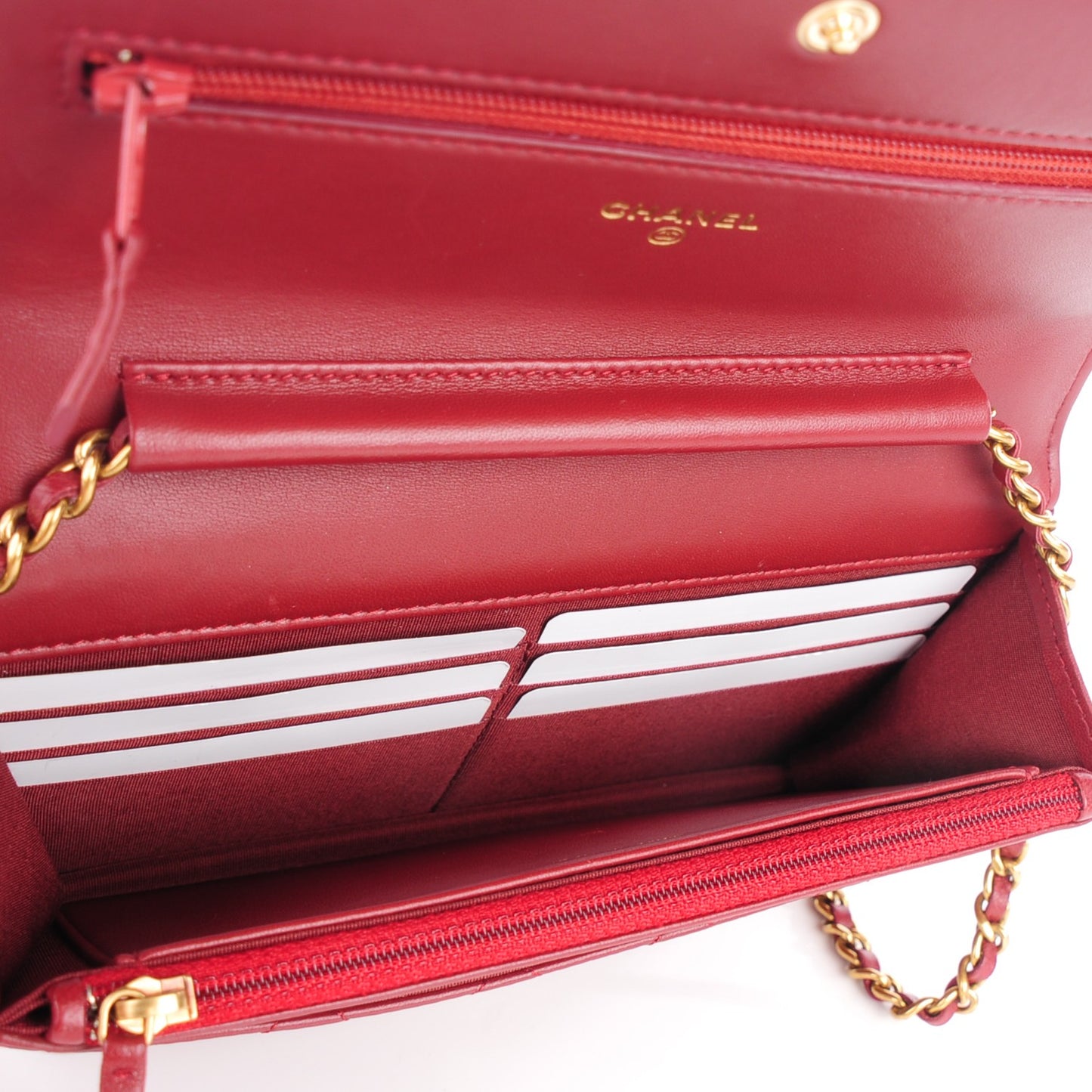 Lambskin Quilted Boy Wallet On Chain WOC Dark Red