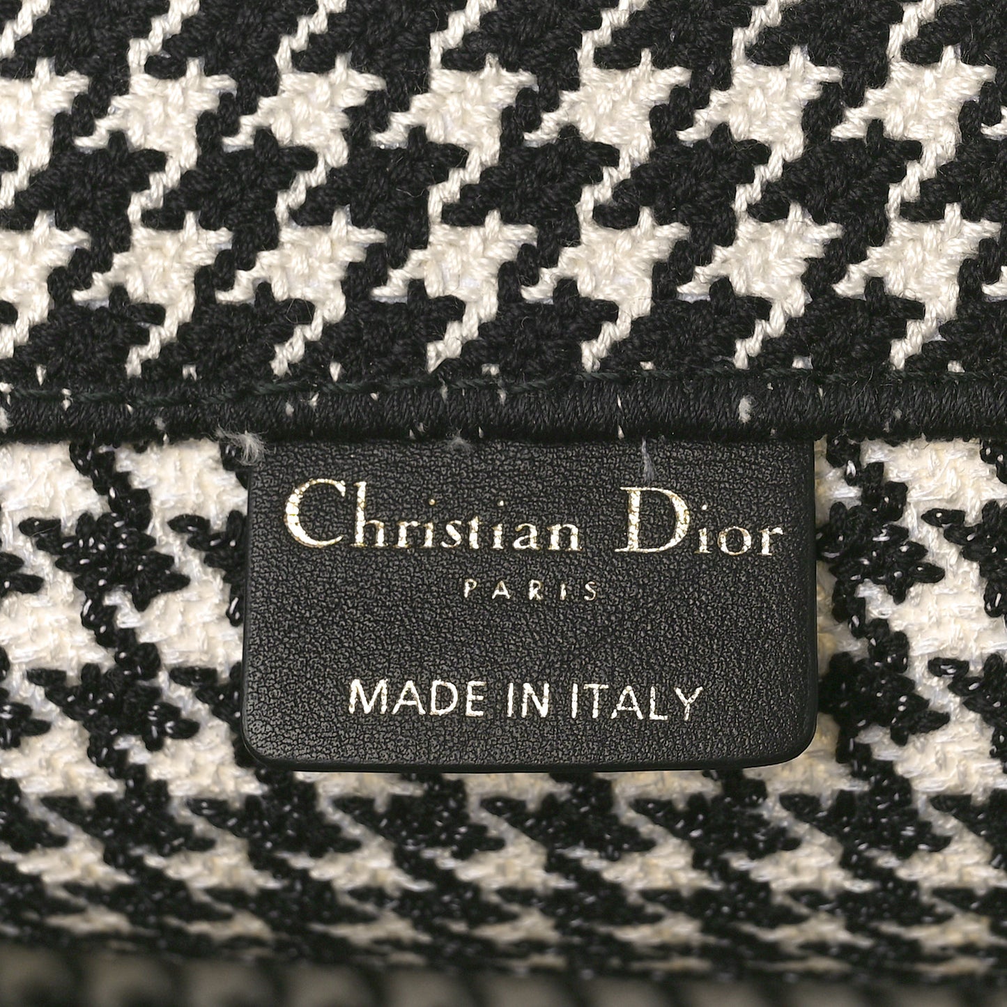 Canvas Houndstooth Embroidered Book Tote Black White