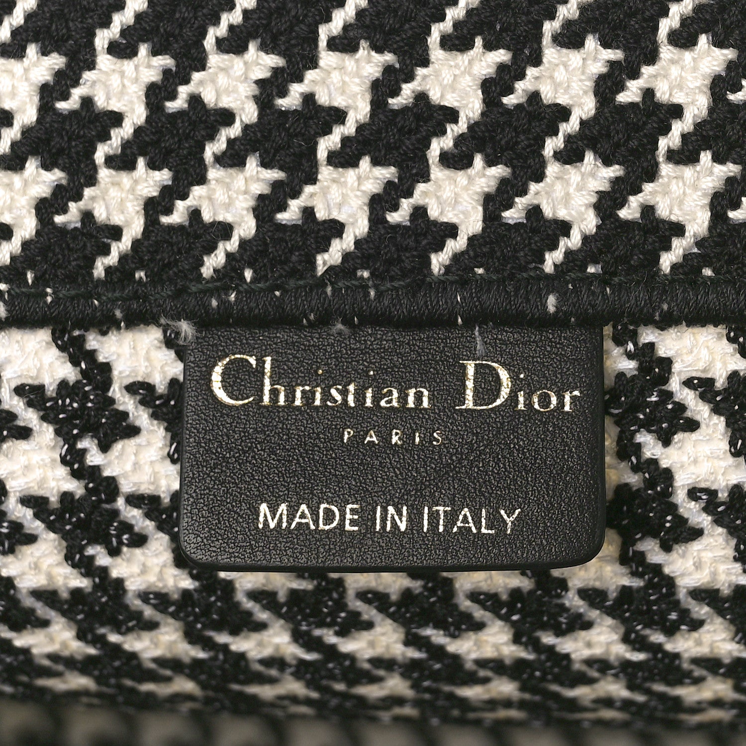 Christian Dior Canvas Houndstooth Embroidered Book Tote Black White 6 of 8