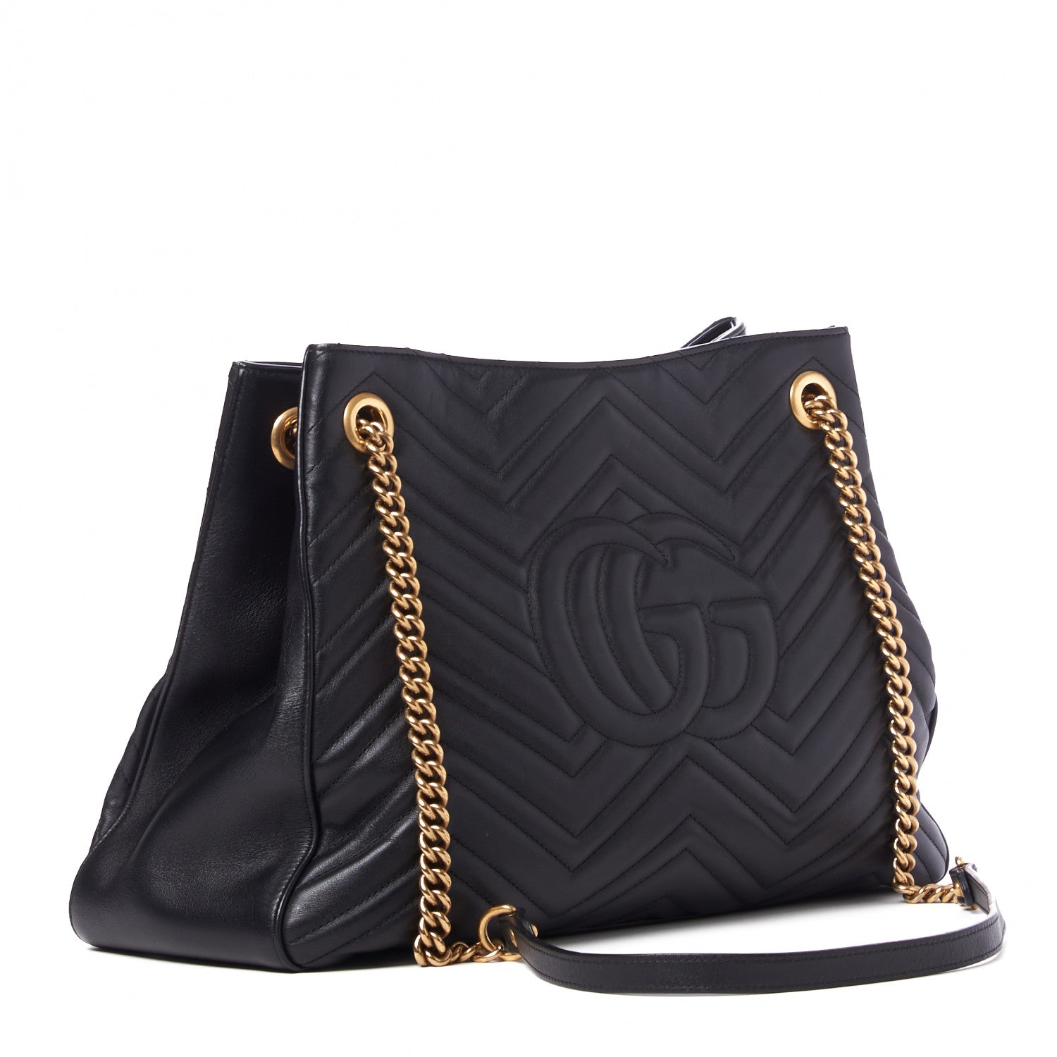 Gucci Calfskin Matelasse Medium GG Marmont Shoulder Tote Bag Black 2 of 8