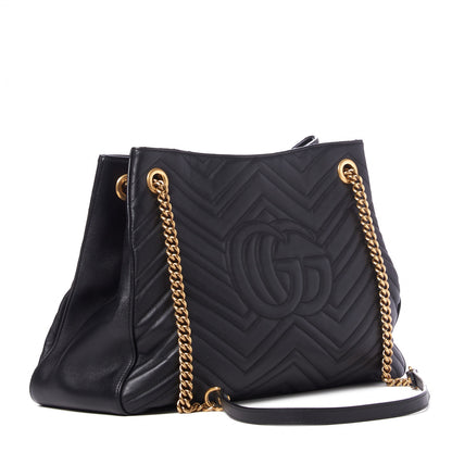 Gucci Calfskin Matelasse Medium GG Marmont Shoulder Tote Bag Black 2 of 8